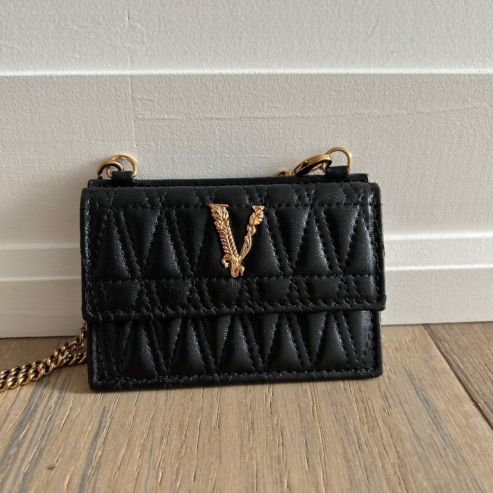 Versace Quilted Mini Chain Card Holder